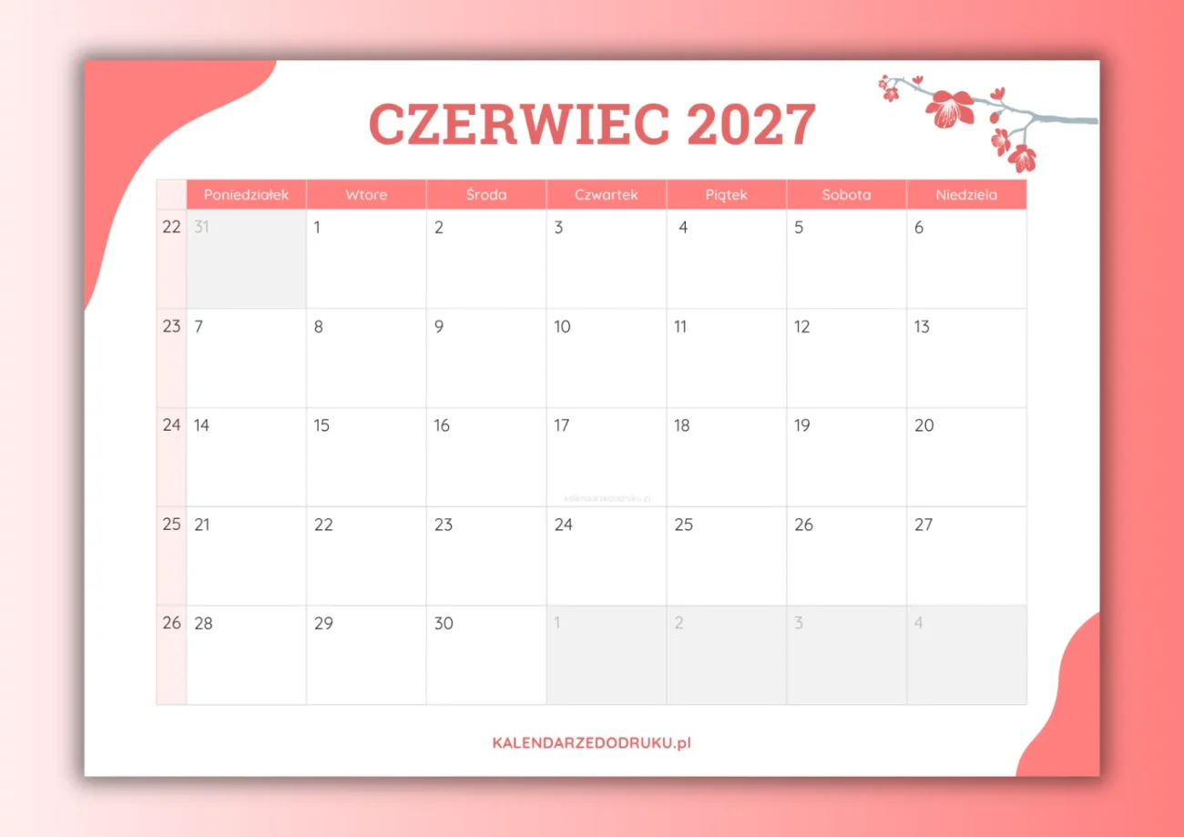 darmowy kalendarz czerwiec 2027 do druku
