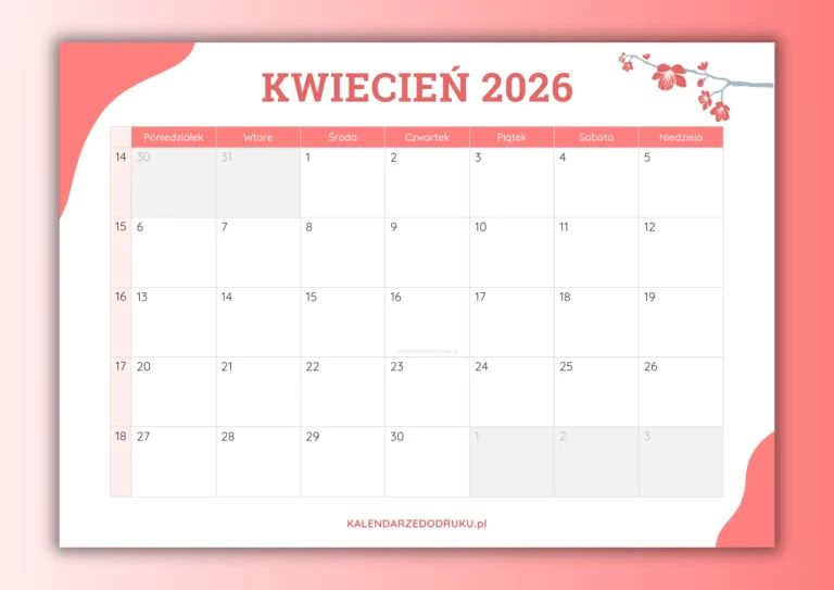 darmowy kalendarz kwiecień 2026 do druku