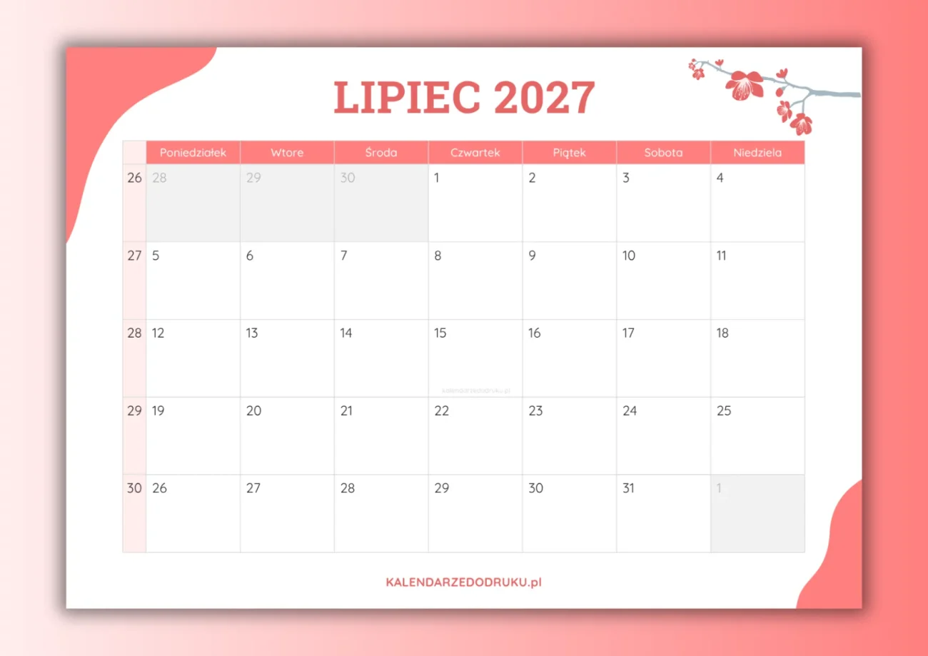 darmowy kalendarz lipiec 2027 do druku