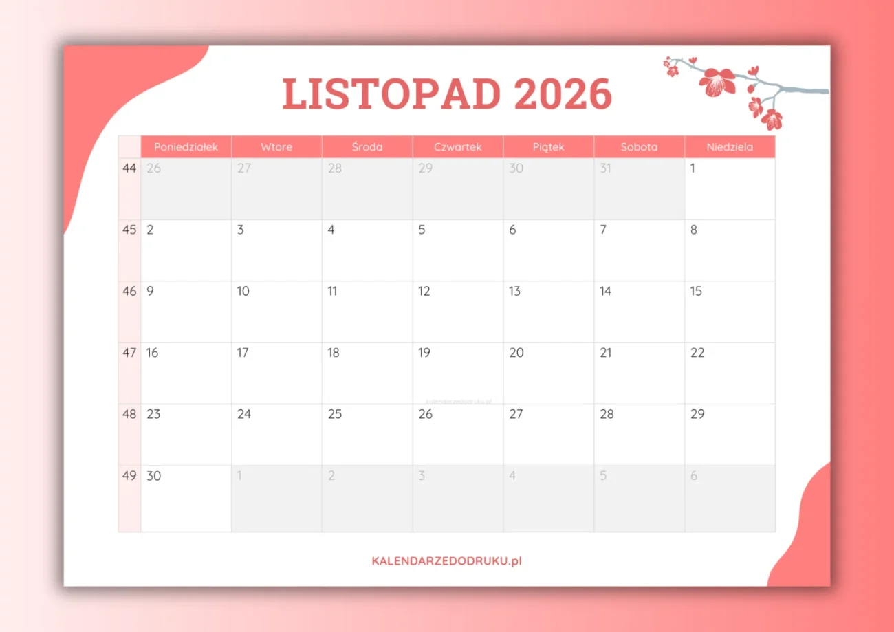 darmowy kalendarz listopad 2026 do druku