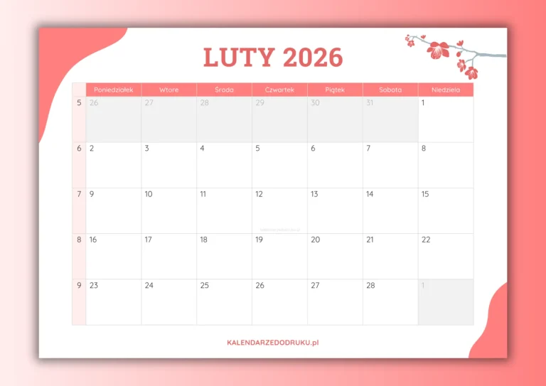 darmowy kalendarz luty 2026 do druku