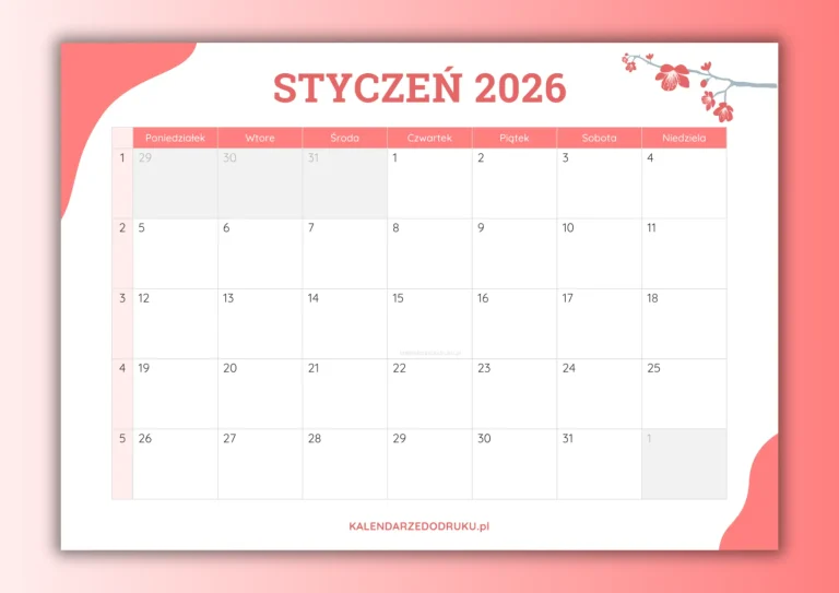 darmowy kalendarz styczen 2026 do druku