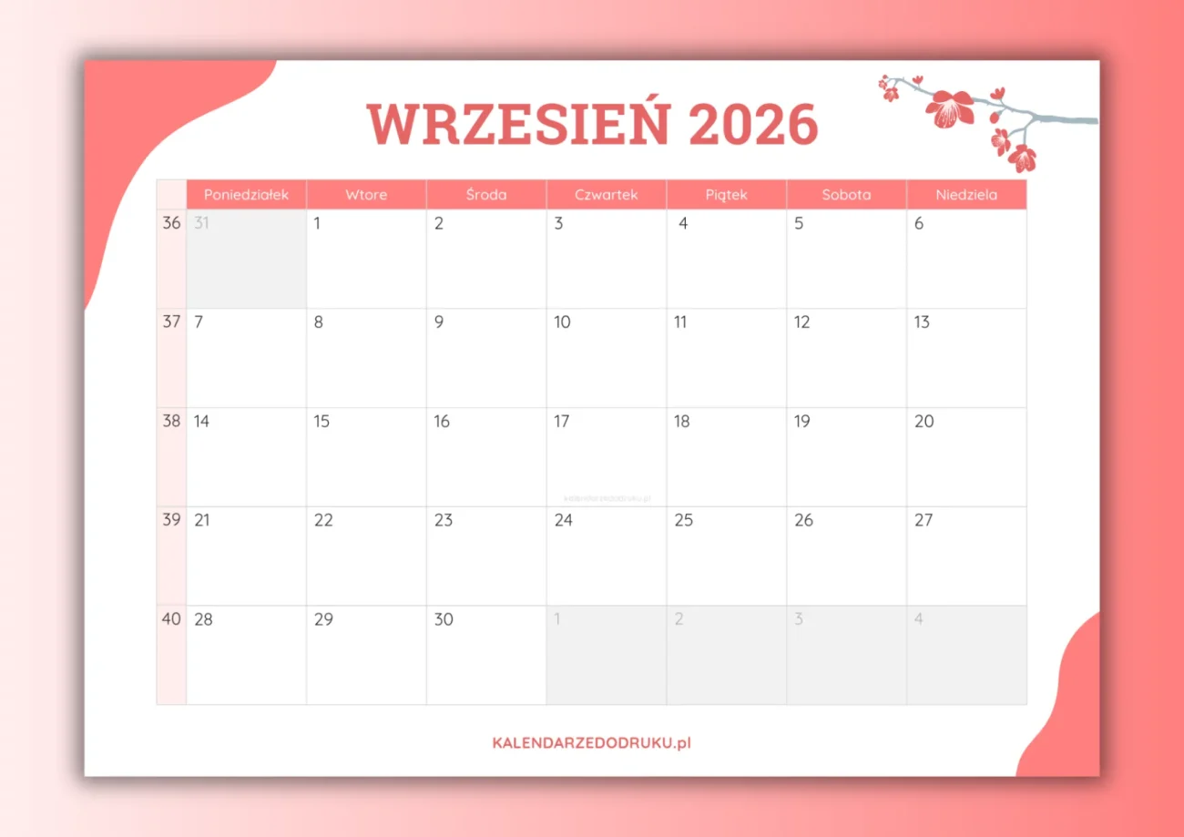 darmowy kalendarz wrzesień 2026 do druku