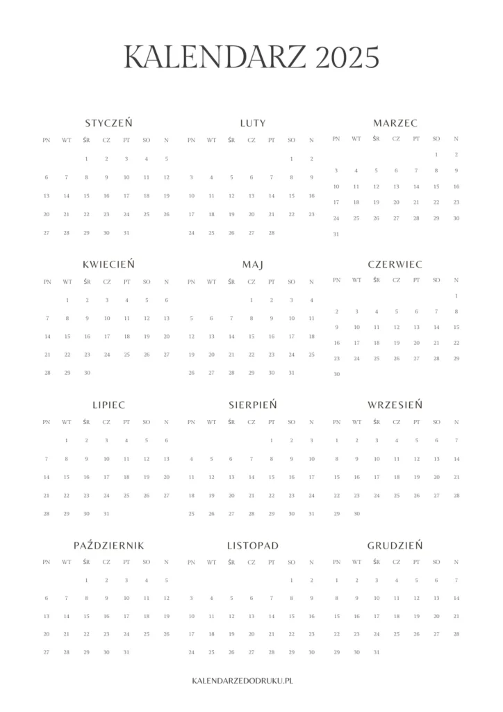 kalendarz 2025 do druku