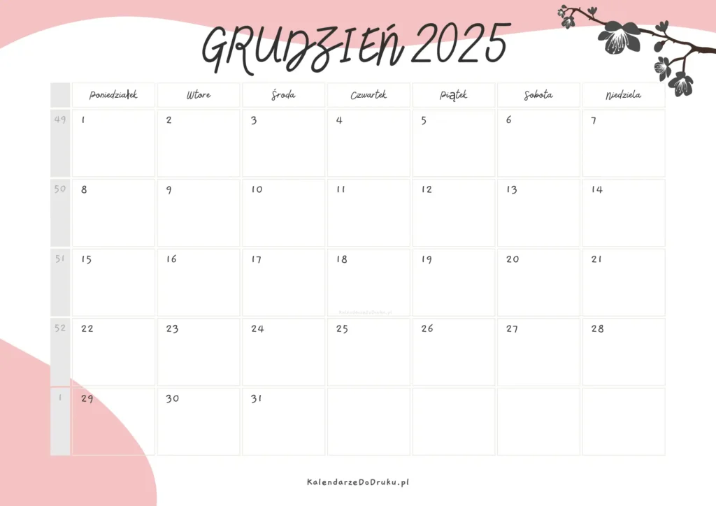kartka z kalendarza Grudzień 2025