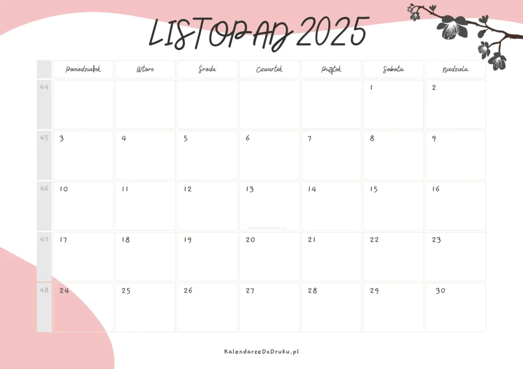 kartka z kalendarza Listopad 2025
